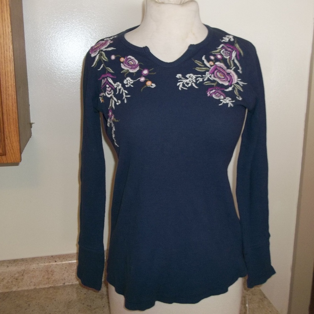NWT STYLE & CO PETITE BLU DESSERT ROSE  L/S TOP SP